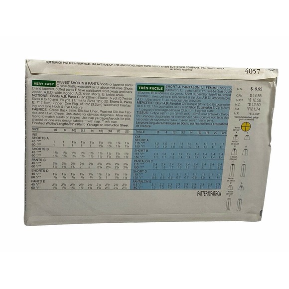Butterick 4057 Misses Shorts & Pants Sewing Pattern Size 18-22 Vintage - Picture 2 of 5